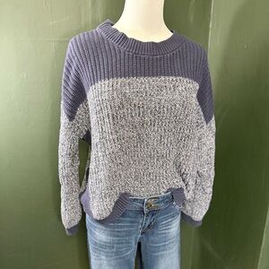Tribal Women's Blue and Gray Crew Neck Sweater